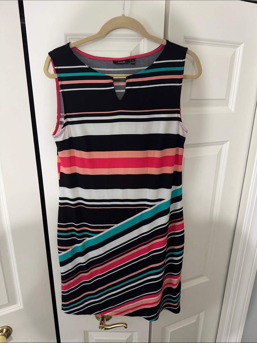 Apt. 9 Sleeveless Striped Shift Dress in Black, Pink, Teal and White